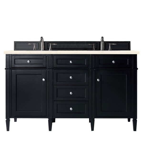 James Martin Vanities Brittany 60in Double Vanity, Black Onyx w/ 3 CM Eternal Marfil Quartz Top 650-V60D-BKO-3EMR - main